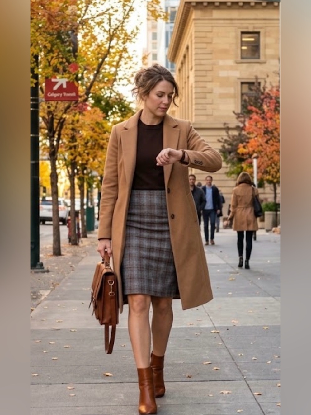 RW&CO. Grey & Rust Glen Plaid Tailored Pencil Skirt – Size 10 – Stretch Lined